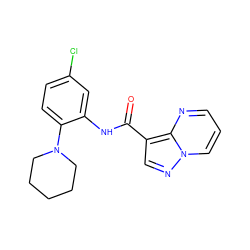 O=C(Nc1cc(Cl)ccc1N1CCCCC1)c1cnn2cccnc12 ZINC000043508755