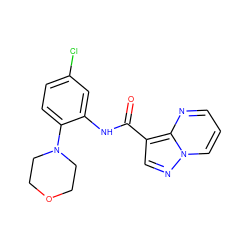 O=C(Nc1cc(Cl)ccc1N1CCOCC1)c1cnn2cccnc12 ZINC000113653109