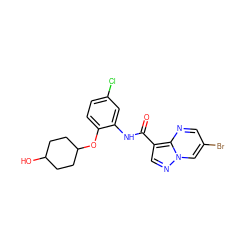 O=C(Nc1cc(Cl)ccc1OC1CCC(O)CC1)c1cnn2cc(Br)cnc12 ZINC000113650859