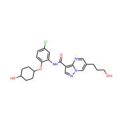 O=C(Nc1cc(Cl)ccc1OC1CCC(O)CC1)c1cnn2cc(CCCO)cnc12 ZINC000113654342