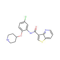 O=C(Nc1cc(Cl)ccc1OC1CCNCC1)c1csc2cccnc12 ZINC000220630925