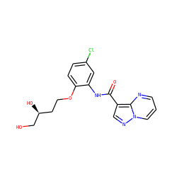 O=C(Nc1cc(Cl)ccc1OCC[C@H](O)CO)c1cnn2cccnc12 ZINC000113650462