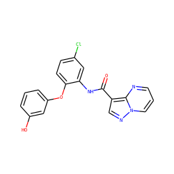 O=C(Nc1cc(Cl)ccc1Oc1cccc(O)c1)c1cnn2cccnc12 ZINC000113652850