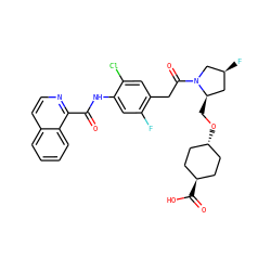 O=C(Nc1cc(F)c(CC(=O)N2C[C@@H](F)C[C@H]2CO[C@H]2CC[C@H](C(=O)O)CC2)cc1Cl)c1nccc2ccccc12 ZINC000253854844