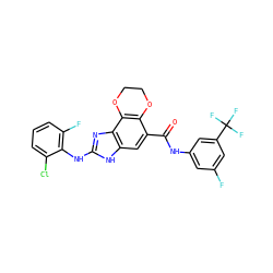 O=C(Nc1cc(F)cc(C(F)(F)F)c1)c1cc2[nH]c(Nc3c(F)cccc3Cl)nc2c2c1OCCO2 ZINC000205305530