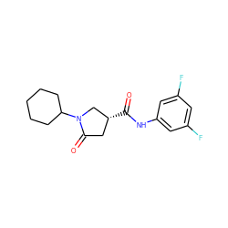 O=C(Nc1cc(F)cc(F)c1)[C@@H]1CC(=O)N(C2CCCCC2)C1 ZINC000004487712