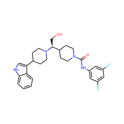 O=C(Nc1cc(F)cc(F)c1)N1CCC([C@H](CO)N2CCC(c3c[nH]c4ccccc34)CC2)CC1 ZINC000029043992