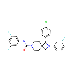 O=C(Nc1cc(F)cc(F)c1)N1CCC2(CC1)CN(c1cccc(F)c1)[C@H]2c1ccc(Cl)cc1 ZINC000058602912