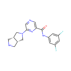 O=C(Nc1cc(F)cc(F)c1)c1cncc(N2C[C@@H]3CNC[C@@H]3C2)n1 ZINC000073388583