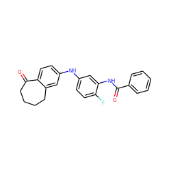 O=C(Nc1cc(Nc2ccc3c(c2)CCCCC3=O)ccc1F)c1ccccc1 ZINC000095574485