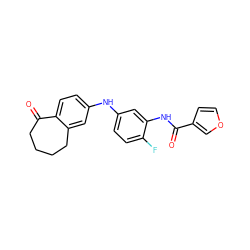 O=C(Nc1cc(Nc2ccc3c(c2)CCCCC3=O)ccc1F)c1ccoc1 ZINC000095577565