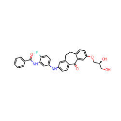 O=C(Nc1cc(Nc2ccc3c(c2)CCc2ccc(OC[C@@H](O)CO)cc2C3=O)ccc1F)c1ccccc1 ZINC000095593079