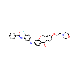 O=C(Nc1cc(Nc2ccc3c(c2)OCc2cc(OCCN4CCOCC4)ccc2C3=O)ccc1F)c1ccccc1 ZINC000103292955