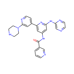 O=C(Nc1cc(Nc2cnccn2)nc(-c2ccnc(N3CCNCC3)c2)c1)c1cccnc1 ZINC000084729608