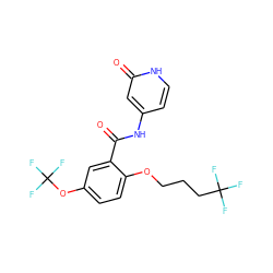 O=C(Nc1cc[nH]c(=O)c1)c1cc(OC(F)(F)F)ccc1OCCCC(F)(F)F ZINC000143171101