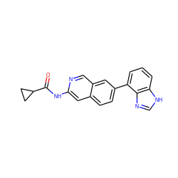 O=C(Nc1cc2ccc(-c3cccc4[nH]cnc34)cc2cn1)C1CC1 ZINC000169700050