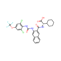 O=C(Nc1cc2ccccc2cc1C(=O)N[C@H](C(=O)O)C1CCCCC1)Nc1c(Cl)cc(OC(F)(F)F)cc1Cl ZINC000049867425