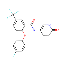 O=C(Nc1ccc(=O)[nH]c1)c1cc(C(F)(F)F)ccc1Oc1ccc(F)cc1 ZINC000221158500