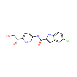 O=C(Nc1ccc([C@H](O)CO)nc1)c1cc2cc(Cl)ccc2[nH]1 ZINC000040955659