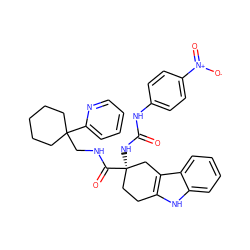 O=C(Nc1ccc([N+](=O)[O-])cc1)N[C@@]1(C(=O)NCC2(c3ccccn3)CCCCC2)CCc2[nH]c3ccccc3c2C1 ZINC000026820389