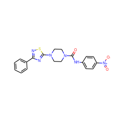 O=C(Nc1ccc([N+](=O)[O-])cc1)N1CCN(c2nc(-c3ccccc3)ns2)CC1 ZINC000034837410