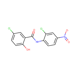 O=C(Nc1ccc([N+](=O)[O-])cc1Cl)c1cc(Cl)ccc1O ZINC000003874496