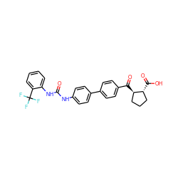 O=C(Nc1ccc(-c2ccc(C(=O)[C@@H]3CCC[C@H]3C(=O)O)cc2)cc1)Nc1ccccc1C(F)(F)F ZINC000014974396