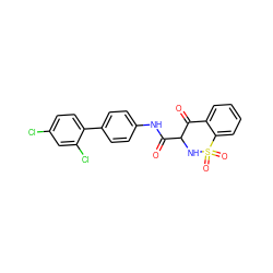 O=C(Nc1ccc(-c2ccc(Cl)cc2Cl)cc1)C1NS(=O)(=O)c2ccccc2C1=O ZINC000101331159