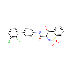 O=C(Nc1ccc(-c2cccc(Cl)c2Cl)cc1)C1NS(=O)(=O)c2ccccc2C1=O ZINC000101331157