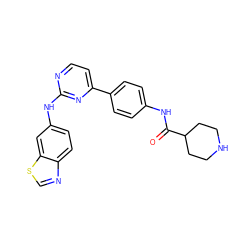 O=C(Nc1ccc(-c2ccnc(Nc3ccc4ncsc4c3)n2)cc1)C1CCNCC1 ZINC000029043182