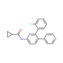 O=C(Nc1ccc(-c2ccncc2)c(-c2ccccc2F)n1)C1CC1 ZINC000049090029