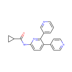 O=C(Nc1ccc(-c2ccncc2)c(-c2cccnc2)n1)C1CC1 ZINC000049033895