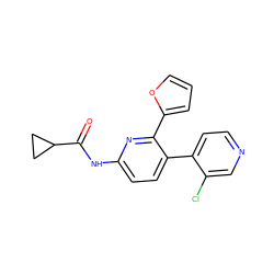 O=C(Nc1ccc(-c2ccncc2Cl)c(-c2ccco2)n1)C1CC1 ZINC000049785643