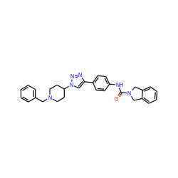 O=C(Nc1ccc(-c2cn(C3CCN(Cc4ccccc4)CC3)nn2)cc1)N1Cc2ccccc2C1 ZINC000166158968