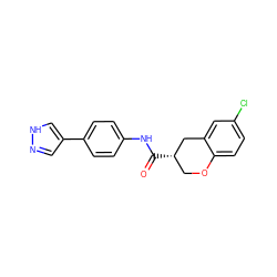 O=C(Nc1ccc(-c2cn[nH]c2)cc1)[C@H]1COc2ccc(Cl)cc2C1 ZINC000040914339