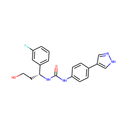 O=C(Nc1ccc(-c2cn[nH]c2)cc1)N[C@H](CCO)c1cccc(F)c1 ZINC000095591132