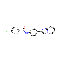 O=C(Nc1ccc(-c2cn3ccccc3n2)cc1)c1ccc(Cl)cc1 ZINC000000456197