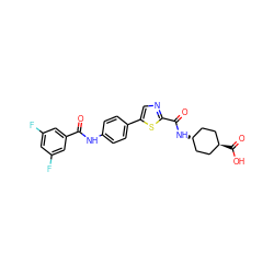 O=C(Nc1ccc(-c2cnc(C(=O)N[C@H]3CC[C@H](C(=O)O)CC3)s2)cc1)c1cc(F)cc(F)c1 ZINC000261165872