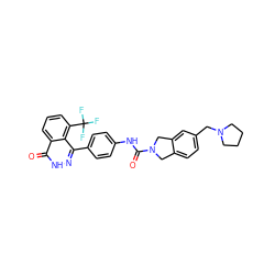 O=C(Nc1ccc(-c2n[nH]c(=O)c3cccc(C(F)(F)F)c23)cc1)N1Cc2ccc(CN3CCCC3)cc2C1 ZINC000165941032