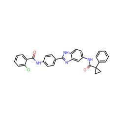 O=C(Nc1ccc(-c2nc3cc(NC(=O)C4(c5ccccc5)CC4)ccc3[nH]2)cc1)c1ccccc1Cl ZINC000038147886