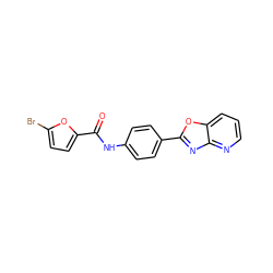 O=C(Nc1ccc(-c2nc3ncccc3o2)cc1)c1ccc(Br)o1 ZINC000000912886