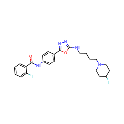 O=C(Nc1ccc(-c2nnc(NCCCCN3CCC(F)CC3)o2)cc1)c1ccccc1F ZINC000084603125