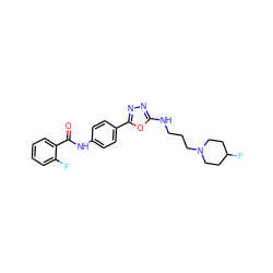 O=C(Nc1ccc(-c2nnc(NCCCN3CCC(F)CC3)o2)cc1)c1ccccc1F ZINC000084632315