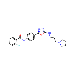 O=C(Nc1ccc(-c2nnc(NCCCN3CCCC3)o2)cc1)c1ccccc1F ZINC000084632804