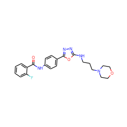 O=C(Nc1ccc(-c2nnc(NCCCN3CCOCC3)o2)cc1)c1ccccc1F ZINC000084619396