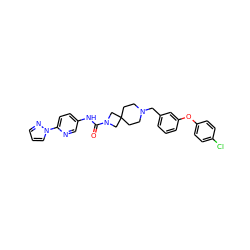 O=C(Nc1ccc(-n2cccn2)nc1)N1CC2(CCN(Cc3cccc(Oc4ccc(Cl)cc4)c3)CC2)C1 ZINC000103263321