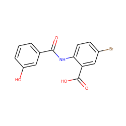 O=C(Nc1ccc(Br)cc1C(=O)O)c1cccc(O)c1 ZINC000050200679