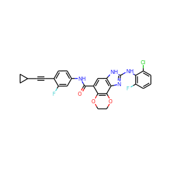 O=C(Nc1ccc(C#CC2CC2)c(F)c1)c1cc2[nH]c(Nc3c(F)cccc3Cl)nc2c2c1OCCO2 ZINC000205320938