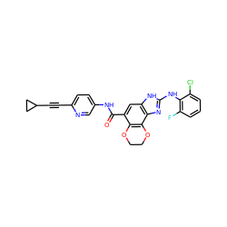 O=C(Nc1ccc(C#CC2CC2)nc1)c1cc2[nH]c(Nc3c(F)cccc3Cl)nc2c2c1OCCO2 ZINC000205325469