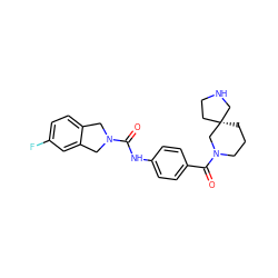 O=C(Nc1ccc(C(=O)N2CCC[C@@]3(CCNC3)C2)cc1)N1Cc2ccc(F)cc2C1 ZINC000166458527